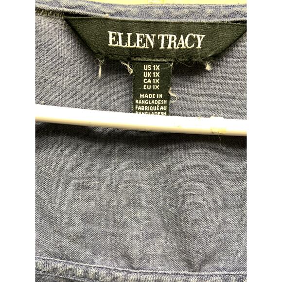 Ellen Tracy Linen Top Double Pocket 3/4 Sleeves Blouse Size 1X - Picture 3 of 11